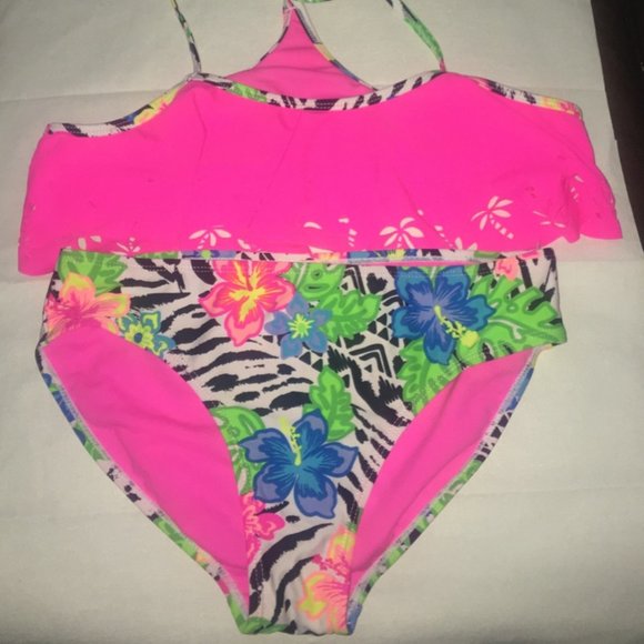 Girls Wonder Nation Pink Floral Print Bikini Sz XL - Picture 2 of 2
